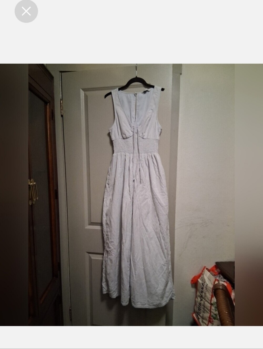 American Eagle Outfitters Light Blue Smocked-Waist Wide-Leg Jumpsuit - Picture 2 of 2